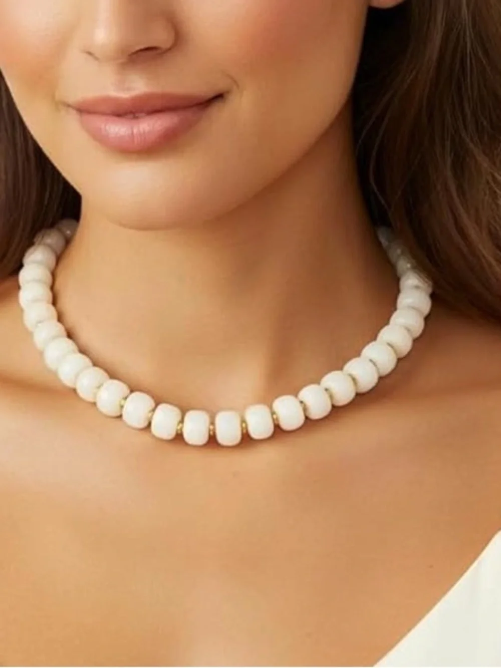 Cream White Beaded Choker Necklace